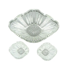 Crystal Bowls Serving Condiment Chip & Dip Oval  3 pc set Scrolled Design