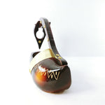 Load image into Gallery viewer, Wine Bottle Holder Hand Carved Wooden Shoe Rivet Accents
