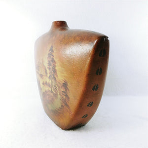 Vase Ceramic Hand Painted Outdoor Scene Brown