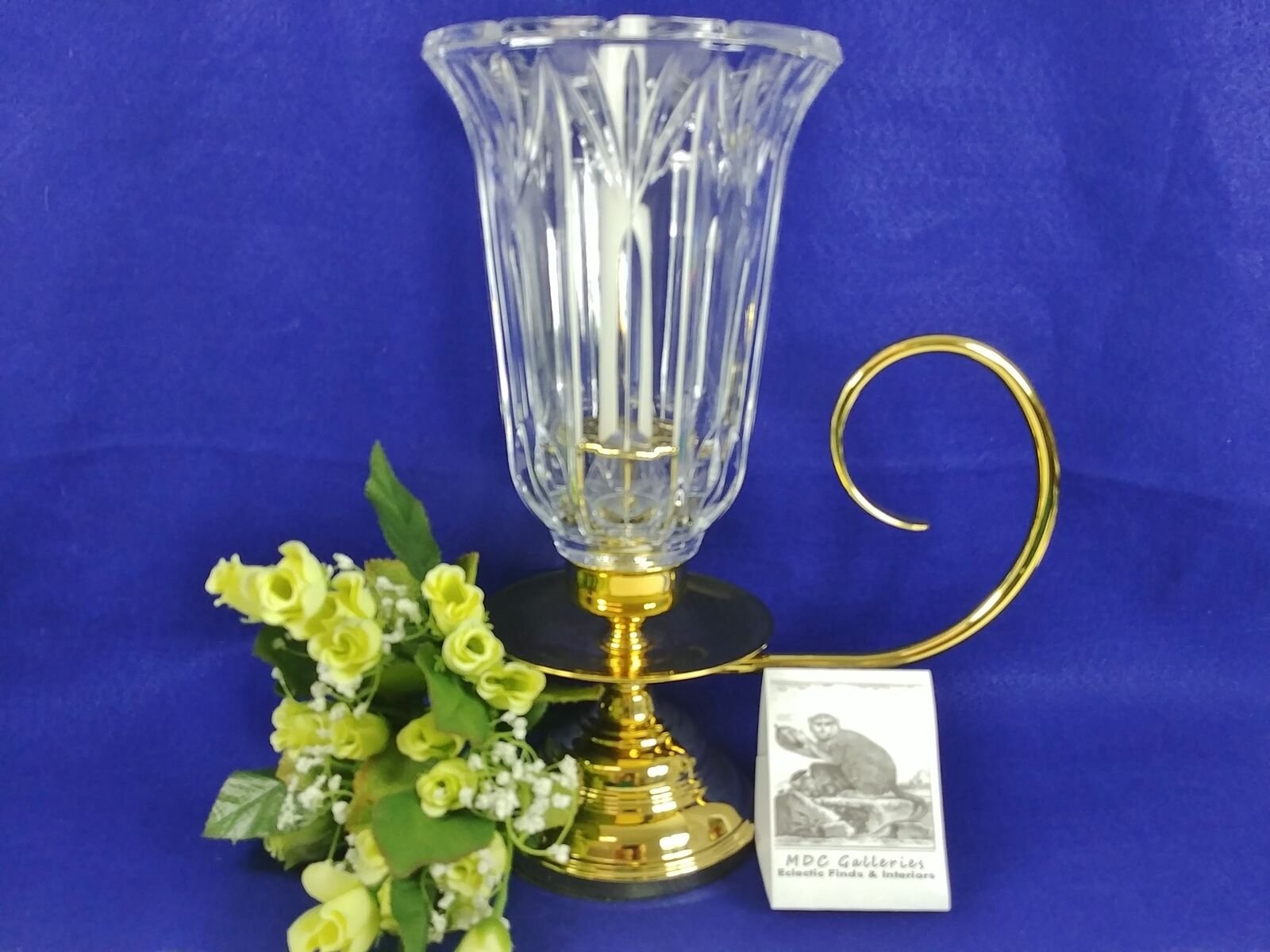 Hurricane Lamp Taper Candle Holder w/ Handle Glass Wind Shade Heavy Pc.