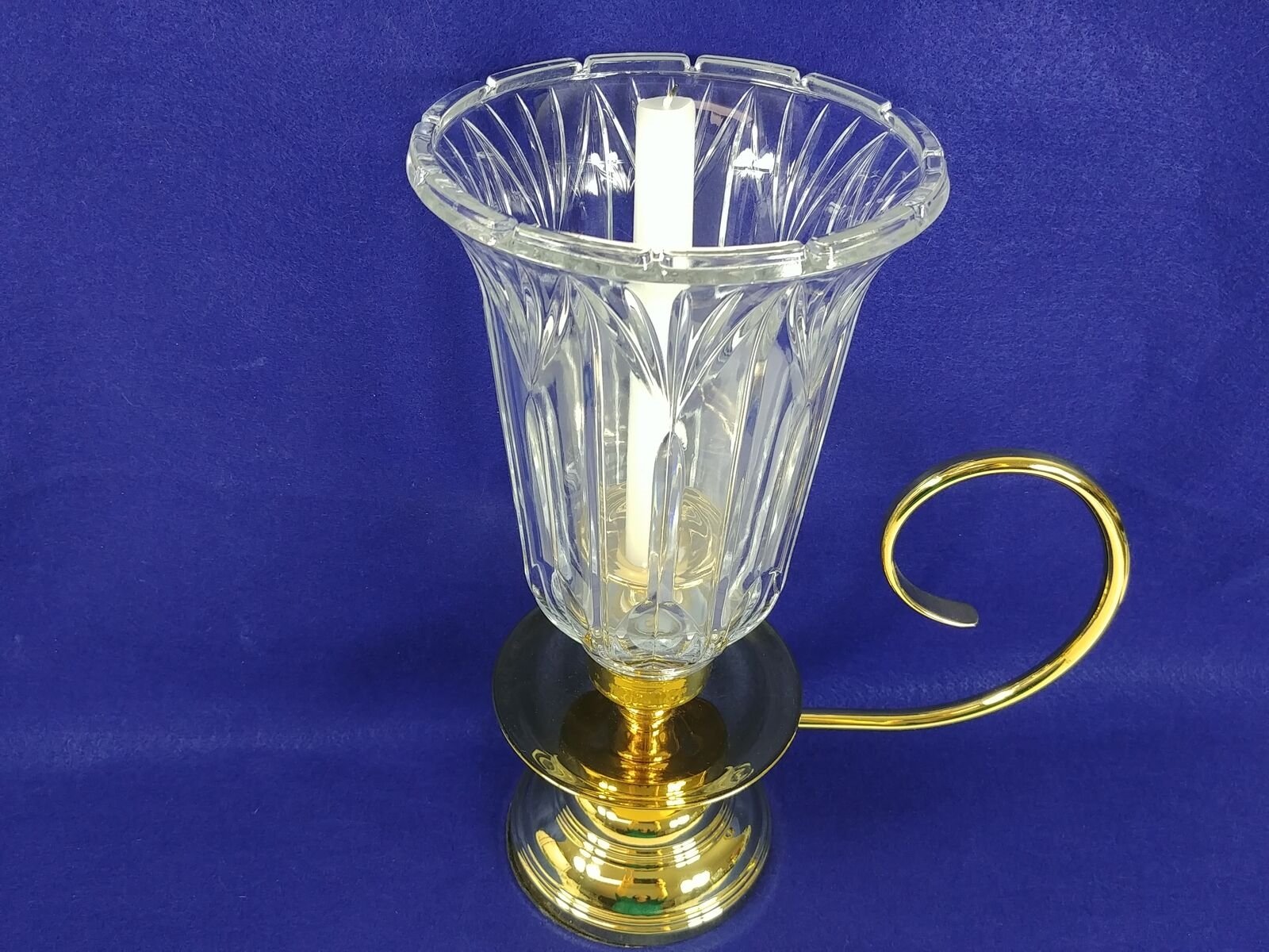 Hurricane Lamp Taper Candle Holder w/ Handle Glass Wind Shade Heavy Pc.