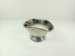Vintage Folded Edge Silver Translucent Bowl Metal Toned Base