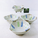 Load image into Gallery viewer, Footed Bowls Gold Corner Accents Ceramic Set of 4

