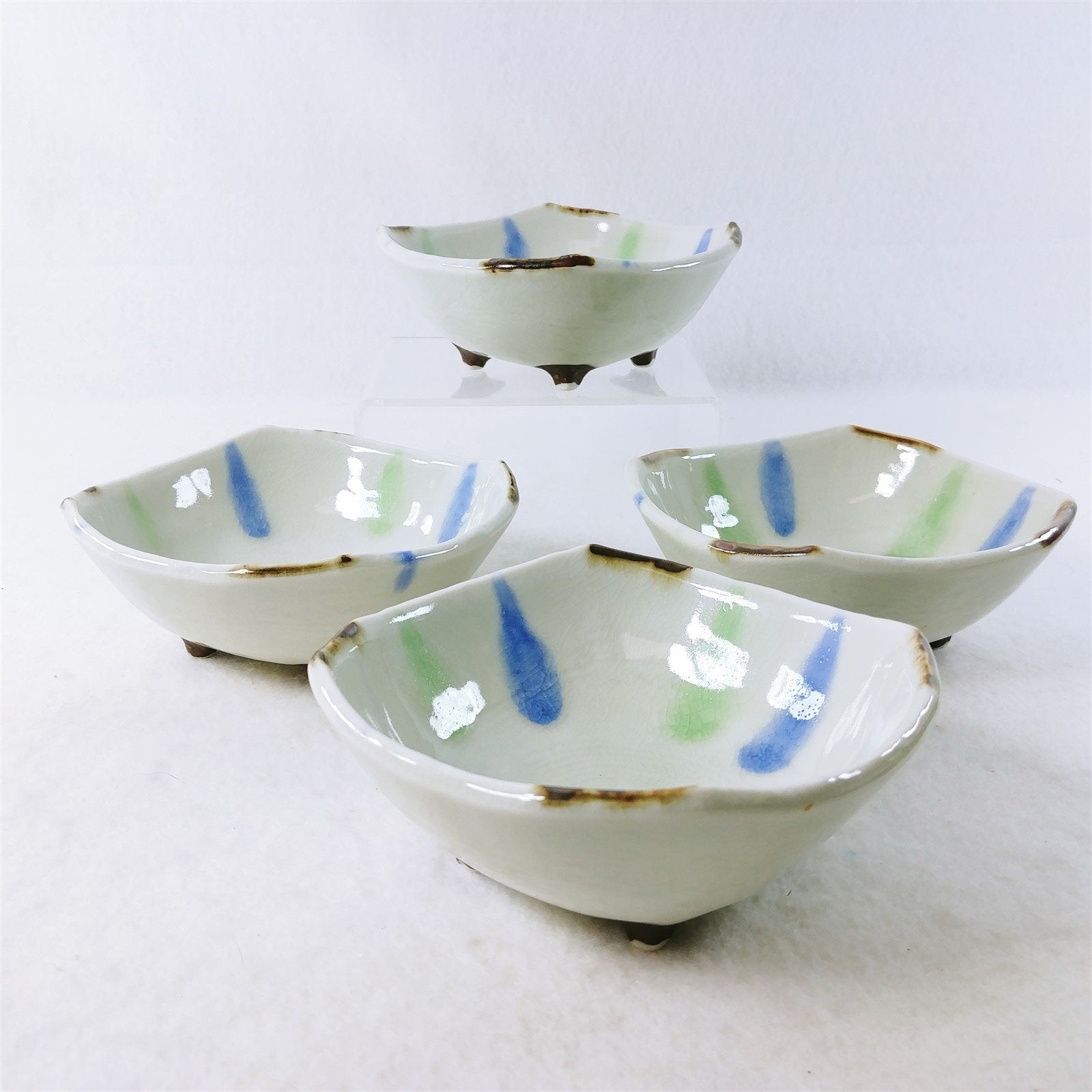 Footed Bowls Gold Corner Accents Ceramic Set of 4