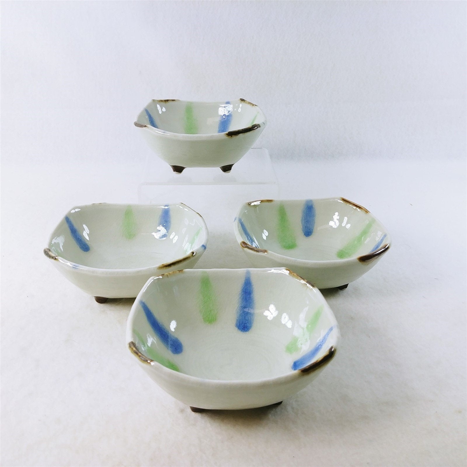 Footed Bowls Gold Corner Accents Ceramic Set of 4
