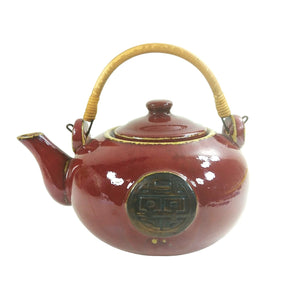 Teapot Decorative Asian Ceramic Lid Wicker Wrapped Handle 5 Cups