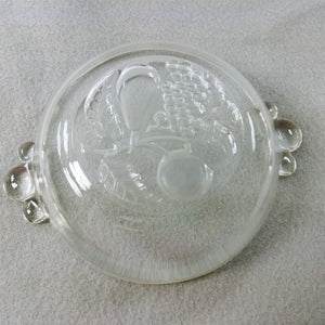 Dessert Bowls Glass Fruit Design on Bottom Bubble Handles Set of 4