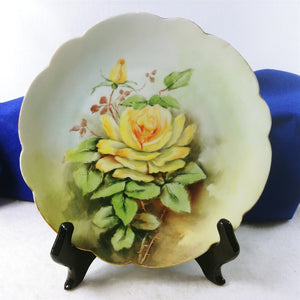 Collector Plate Yellow Rose Hand Painted LB Chaffee Bavaria 9" Hallmarked Signed