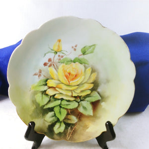 Collector Plate Yellow Rose Hand Painted LB Chaffee Bavaria 9" Hallmarked Signed