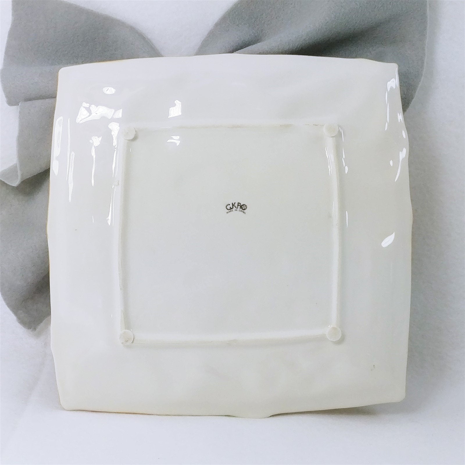 Square Plate Sculptured Tropical Design Bamboo Edge Ceramic 10"