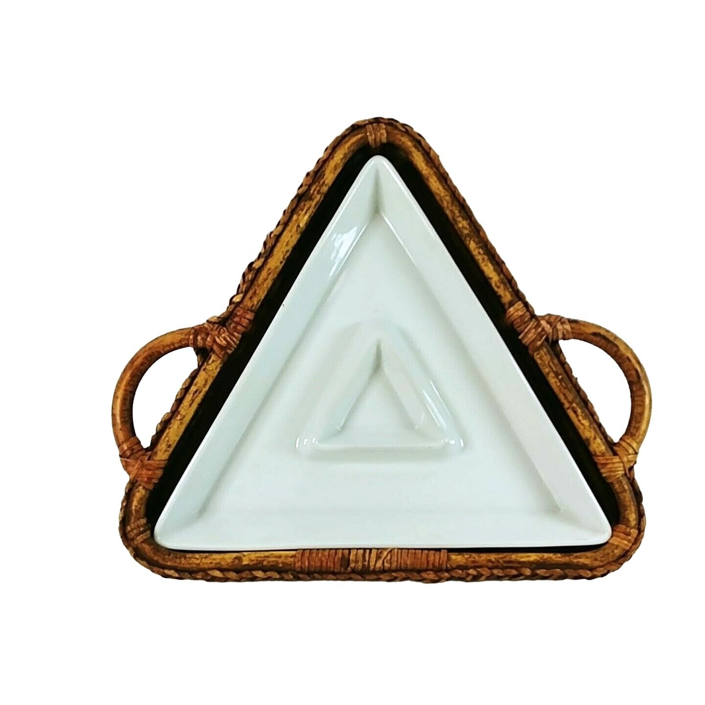 Platter Divided Ceramic Handled Rattan Serving Combo Tray Vintage Serving Decor