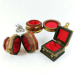 Load image into Gallery viewer, Trinket Boxes Wooden Hinged Lids Metal Trim Accent Red Lined Felt Pad Feet 3 pcs
