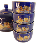 Load image into Gallery viewer, Asian Tea Set Teapot and 4 cups Cobalt Blue Ceramic Vintage Pheasants Floral
