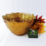 Load image into Gallery viewer, Glass Bowl Scalloped Rim Hand Painted Gold Basketweave Design Made in Turkey
