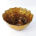 Load image into Gallery viewer, Glass Bowl Scalloped Rim Hand Painted Gold Basketweave Design Made in Turkey
