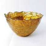 Load image into Gallery viewer, Glass Bowl Scalloped Rim Hand Painted Gold Basketweave Design Made in Turkey
