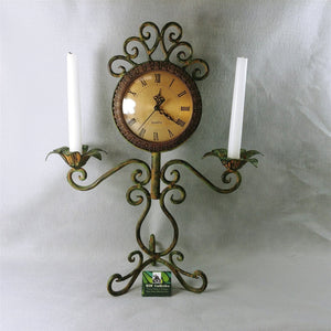 Clock Candelabra for Taper Candle Holders for Desk or Mantle Scrolled Steel 19"