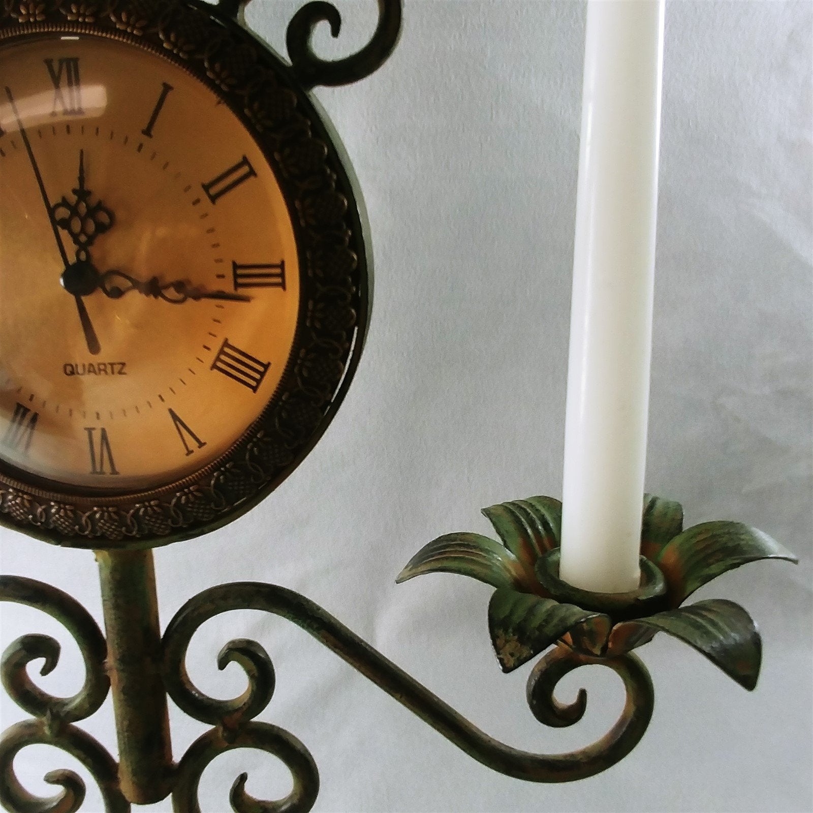 Clock Candelabra for Taper Candle Holders for Desk or Mantle Scrolled Steel 19"