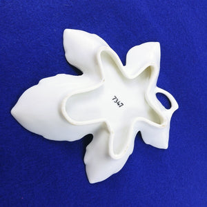 Trinket Dish Porcelain White Leaf Shape with Gold Trim Rose Accent 5"