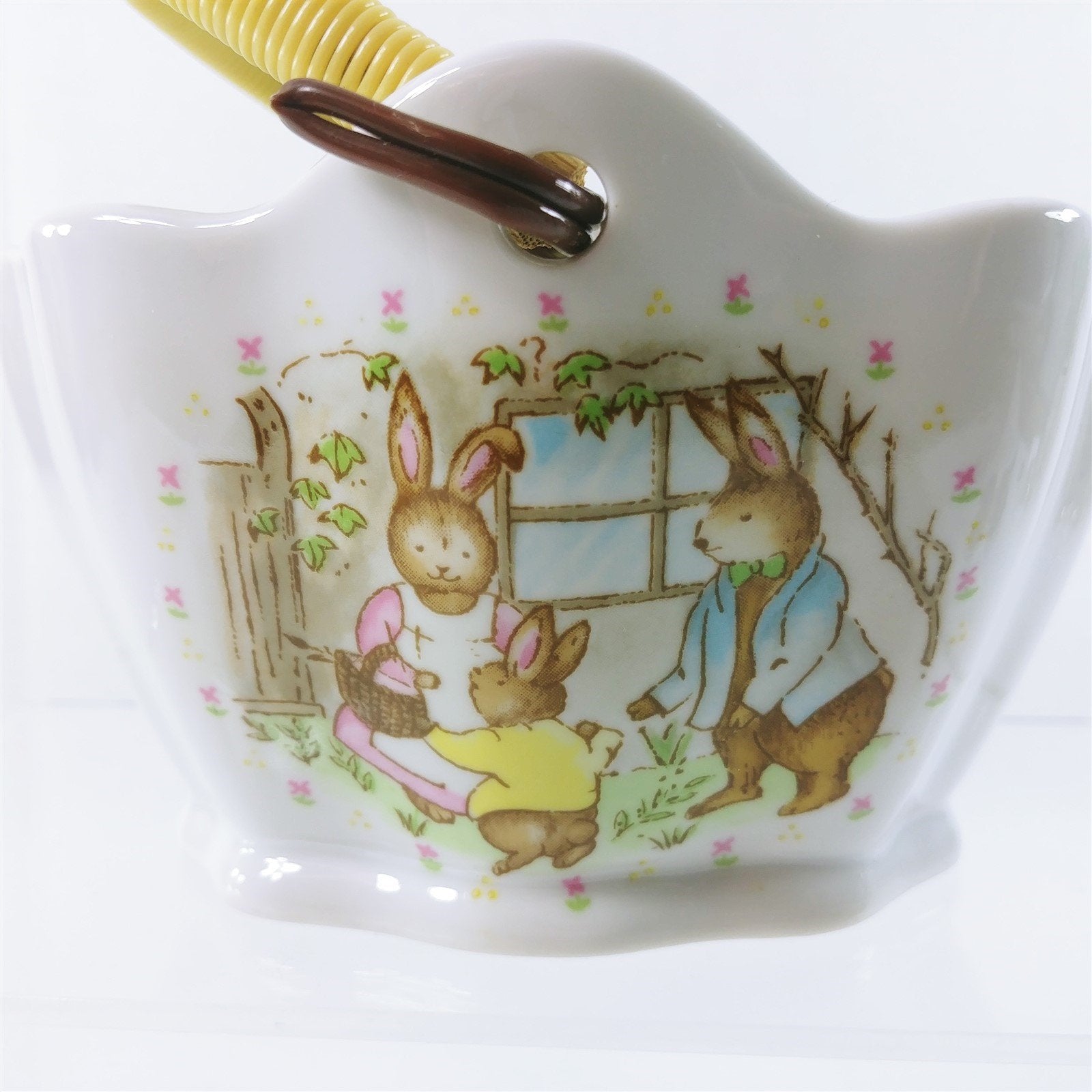 Candy Dish Basket Ceramic with Handle Bunny Motif Wicks N Sticks Japan