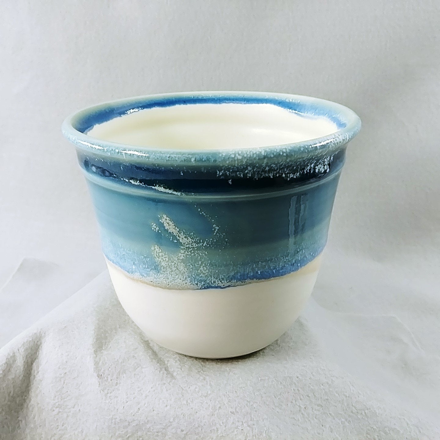 Planter Ceramic Pottery Artisan Signed Blue Rim