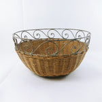 Load image into Gallery viewer, Wicker Basket With Scrolled Metal Rim Metal Base 11 1/2 Dia
