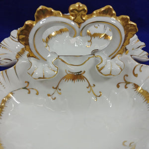 Antique Divided Serving Dish w/ Center Handle Stamped #7608 Bright Gold Trim