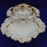 Load image into Gallery viewer, Antique Divided Serving Dish w/ Center Handle Stamped #7608 Bright Gold Trim
