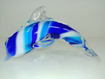 Load image into Gallery viewer, Art Glass Dolphin Paperweight Blue White Hand Made 6&quot;
