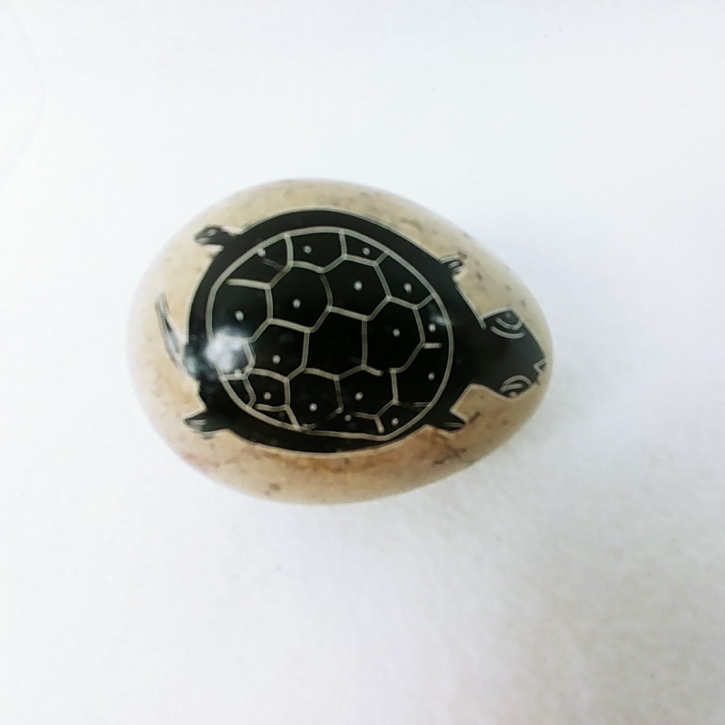 Marble Egg Sea Turtle Artisan Etched Design Polished 3"
