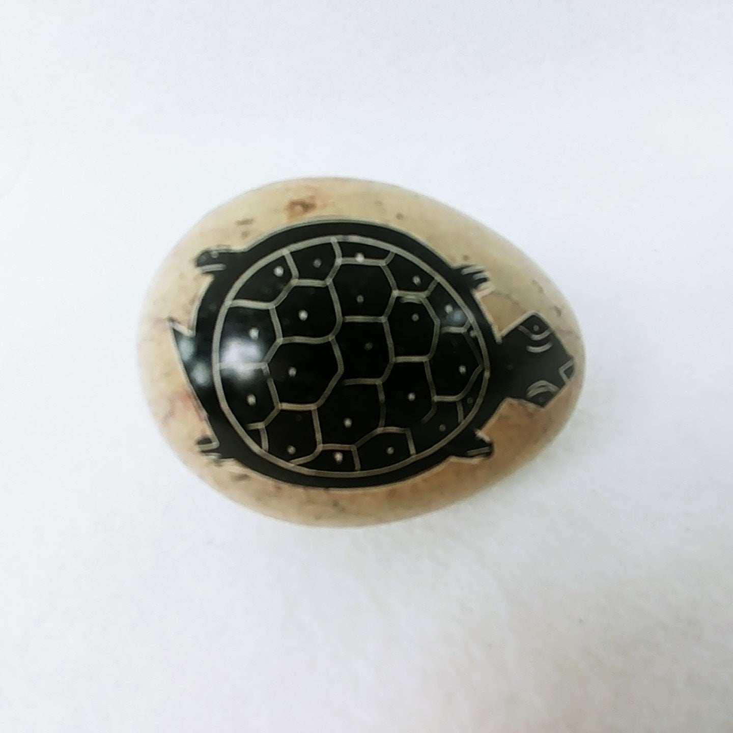 Marble Egg Sea Turtle Artisan Etched Design Polished 3"
