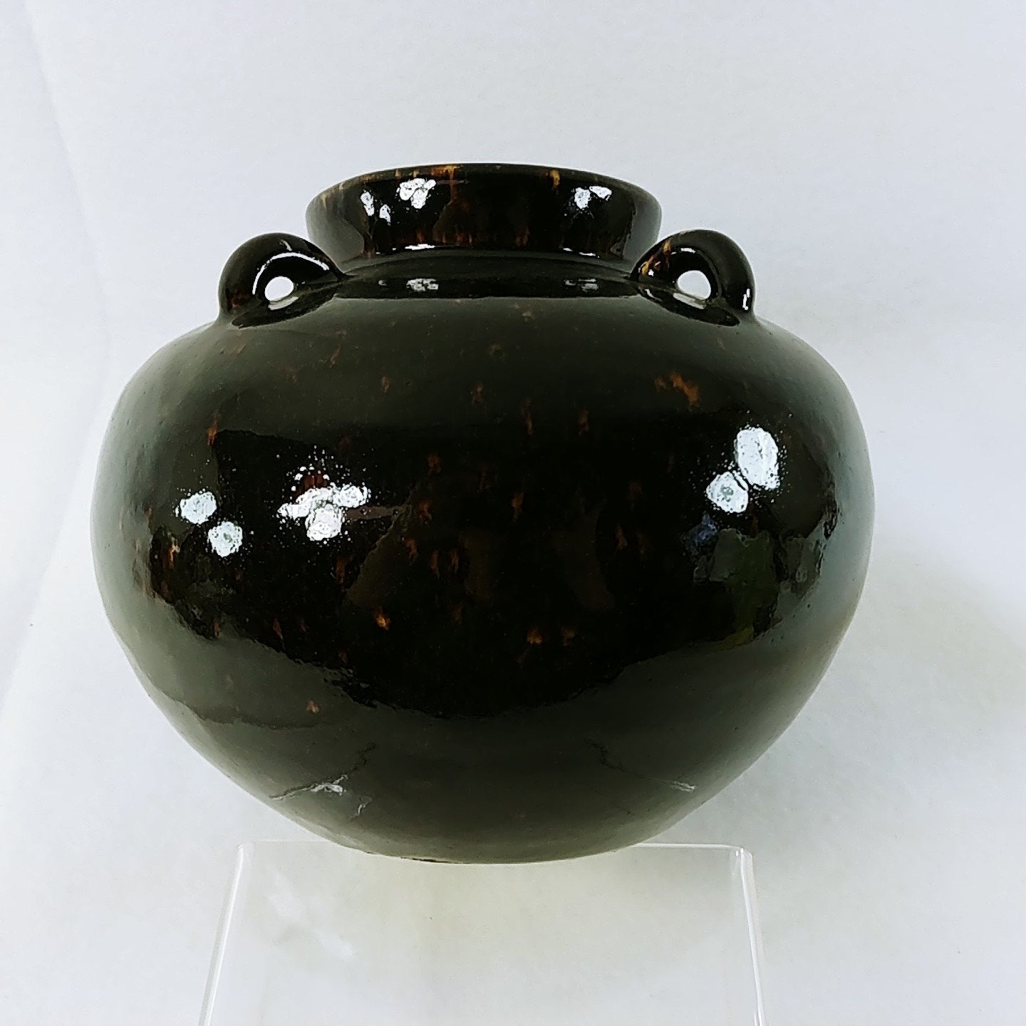Vase Planter Pot Ceramic Pottery Brown Raised Loops