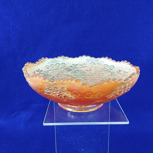 Carnival Glass Candy Dish Amber Grape Leaf Curlicue Design