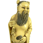 Load image into Gallery viewer, Figurine Chinese Male Robed Bearded Hand Carved Chop Marked Asian Markings 8.5&quot;
