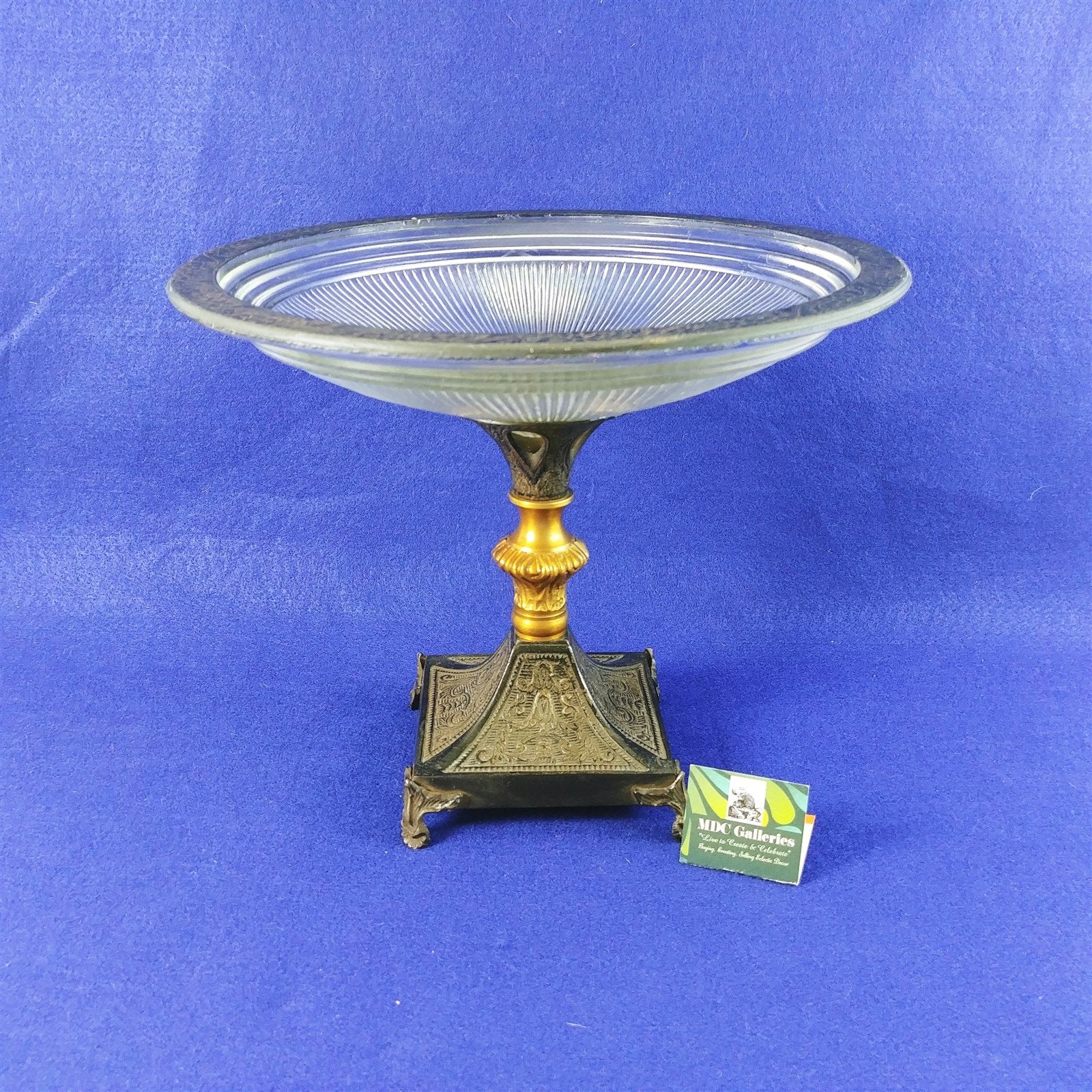 Compote Footed Base Pedestal Pressed Glass Metal 10 Inches Tall