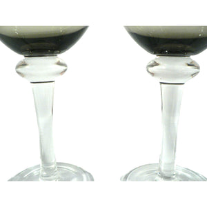 Wine Glass Goblet Smoked Gray Clear Stem Set of 4 Vintage Glassware 10"