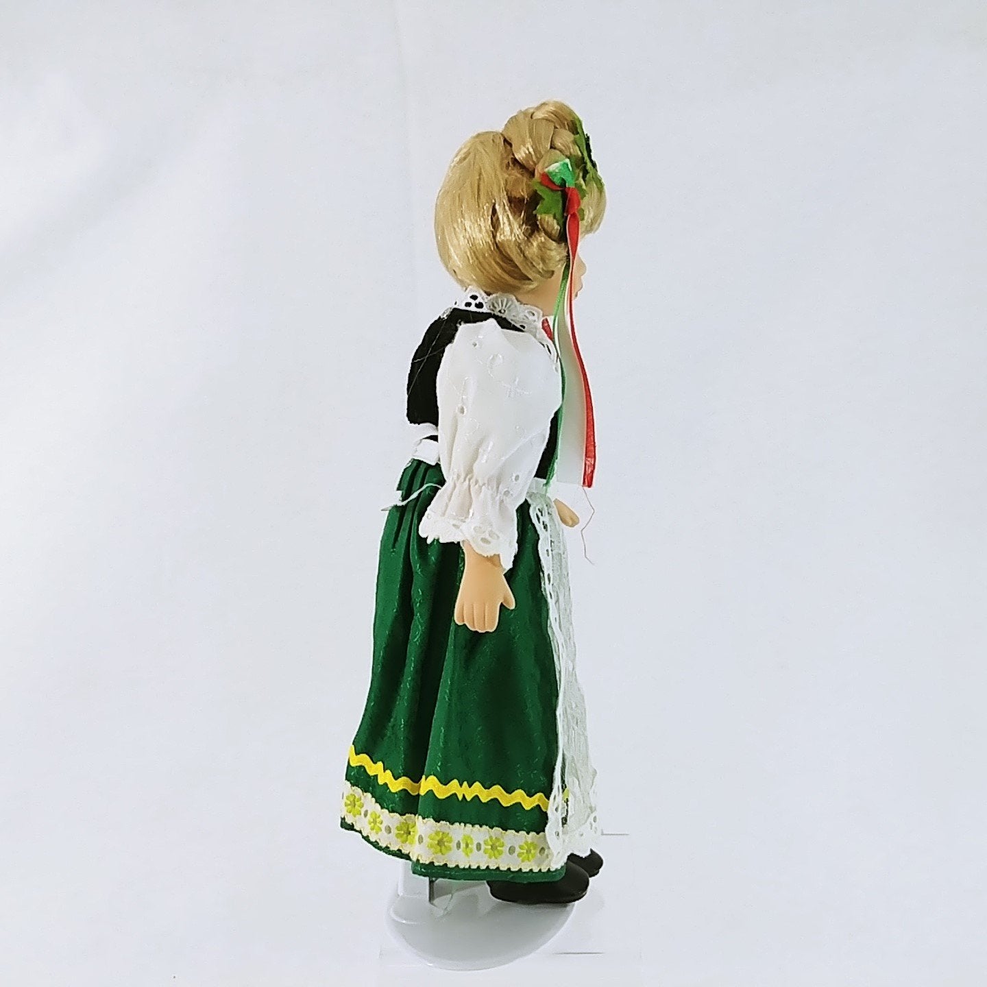 Doll Female Handmade Swedish Dutch Attire on Metal Stand 13"