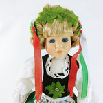 Load image into Gallery viewer, Doll Female Handmade Swedish Dutch Attire on Metal Stand 13&quot;
