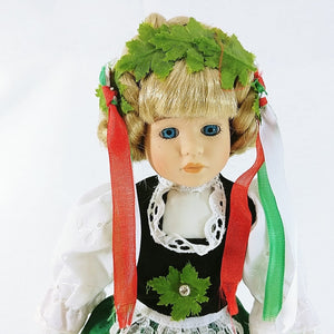 Doll Female Handmade Swedish Dutch Attire on Metal Stand 13"