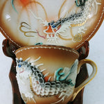 Load image into Gallery viewer, Asian Dragonware Tea Cup Saucer Demitasse Moriage Design with Easel Stand
