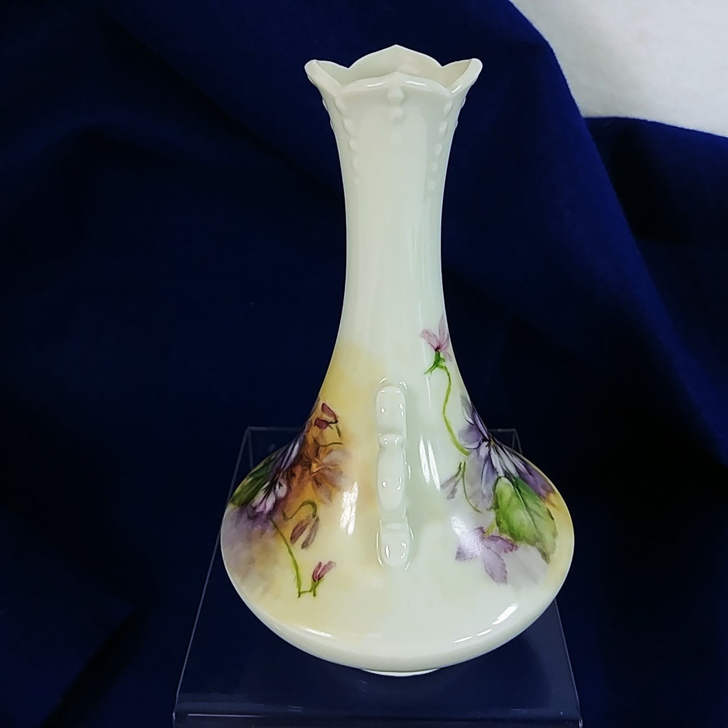 Porcelain Bud Vase Ornate Hand Painted Flowers Artisan Signed Vintage 6" Tall