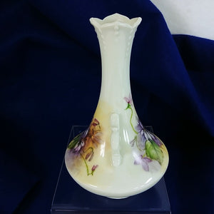 Porcelain Bud Vase Ornate Hand Painted Flowers Artisan Signed Vintage 6" Tall