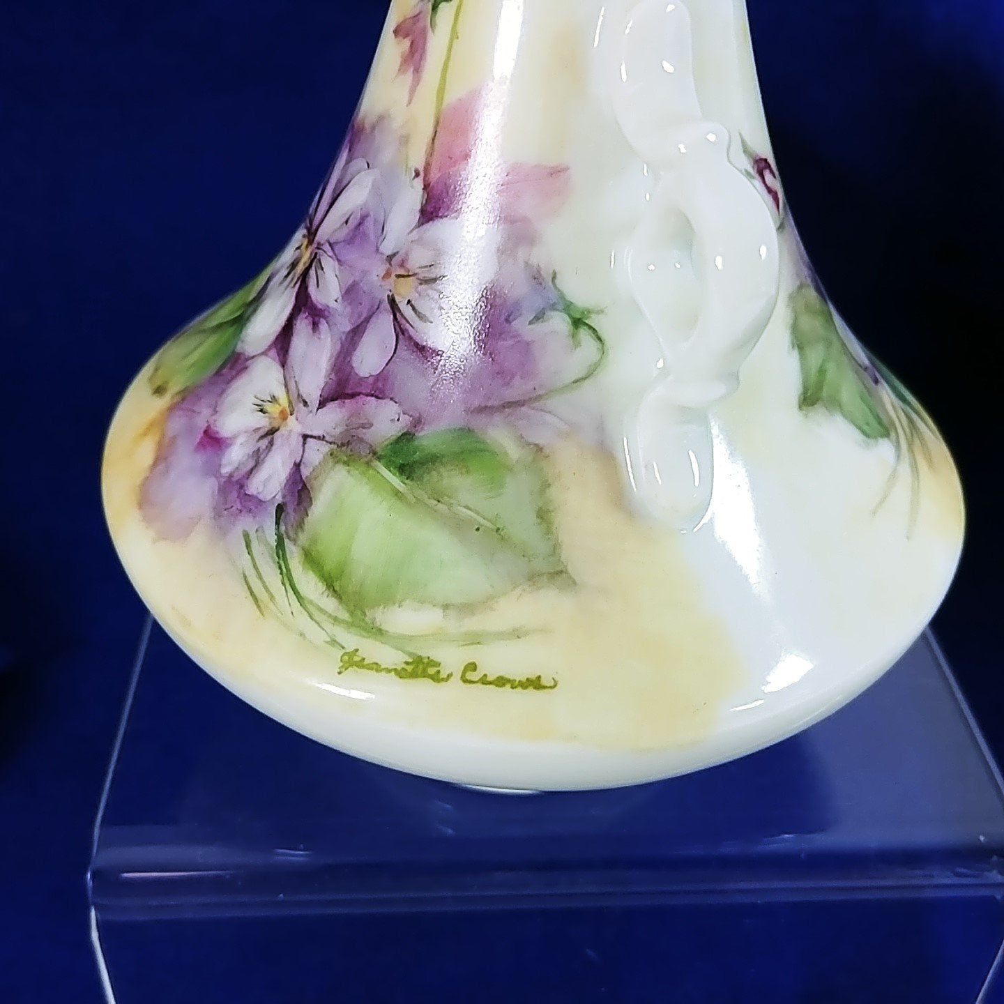 Porcelain Bud Vase Ornate Hand Painted Flowers Artisan Signed Vintage 6" Tall