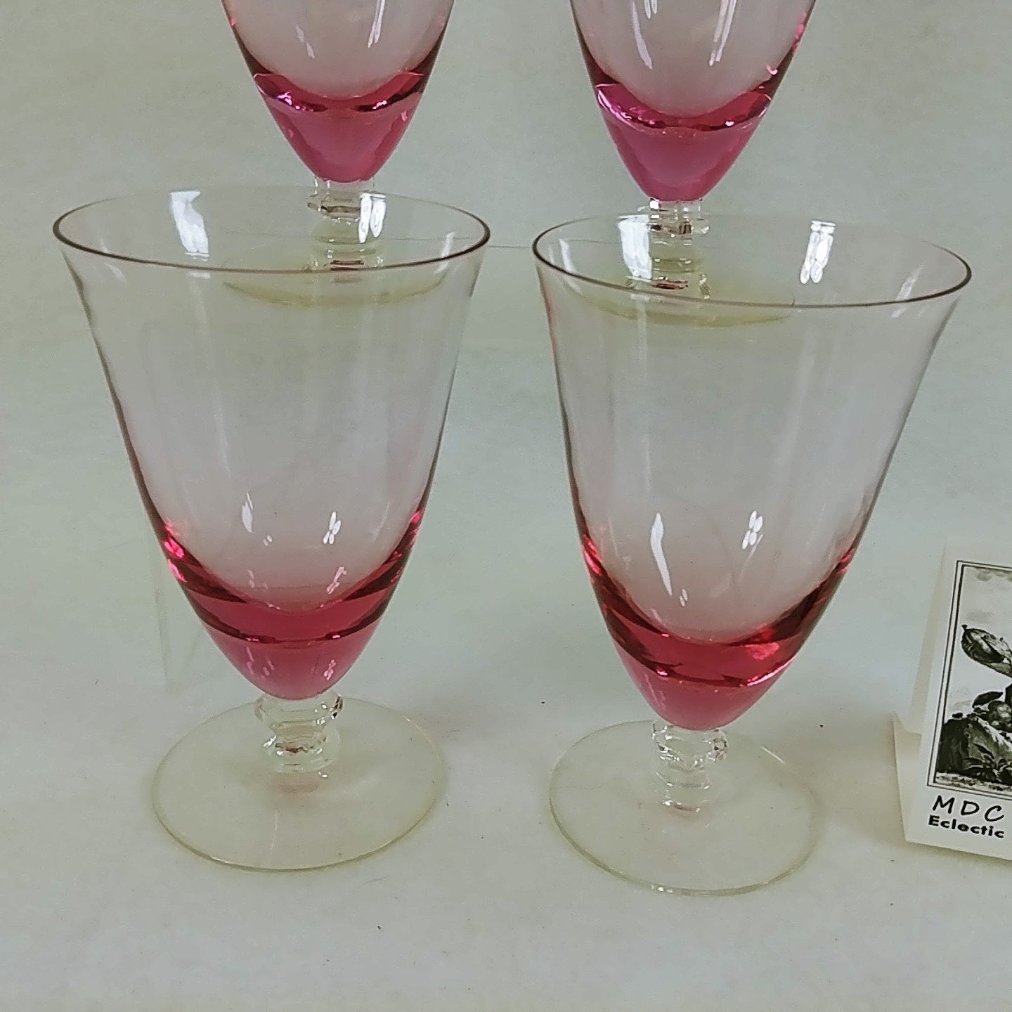Crystal Tiffin Franciscan Wisteria Stemmed Iced Tea Pink Vintage 6" 4 pc set