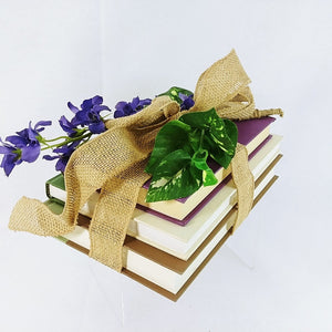 Decorative Tied Book Stack Farm House Decor Hard Cover Burlap Ribbon Set of 3