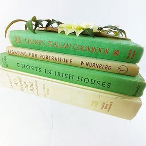 Book Stack Hardcover Ribbon Wrapped Floral Topped Reclaimed Books Set of 4