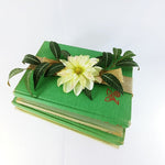 Load image into Gallery viewer, Book Stack Hardcover Ribbon Wrapped Floral Topped Reclaimed Books Set of 4
