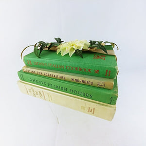 Book Stack Hardcover Ribbon Wrapped Floral Topped Reclaimed Books Set of 4