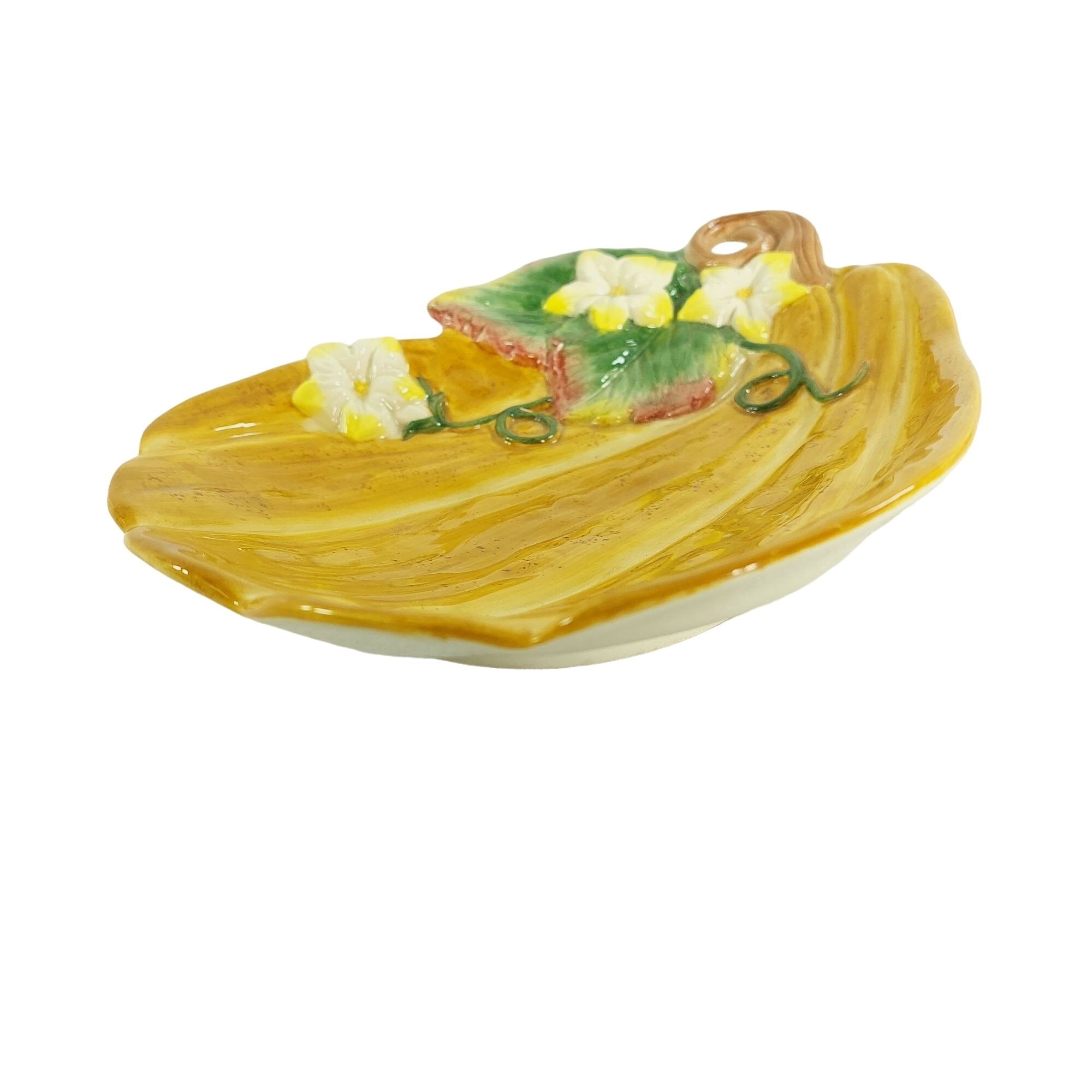 Condiment Serving Dish Fitz and Floyd Classics Autumn Gourd With Flowers Vintage 9"