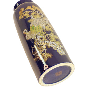 Japanese Vase White Cranes Gold Accents Ceramic Hallmarked Vintage Decor 10"